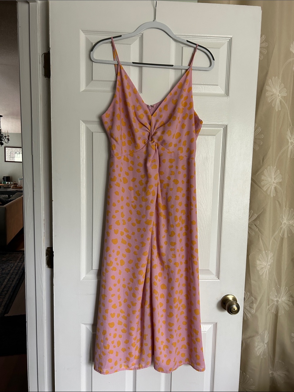 Pink Slip Dress with Orange Spot Print